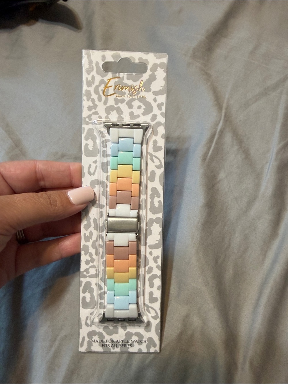 Erimish Pastel Mint Peach Yellow Blue White Tan Silicone Link Bracelet